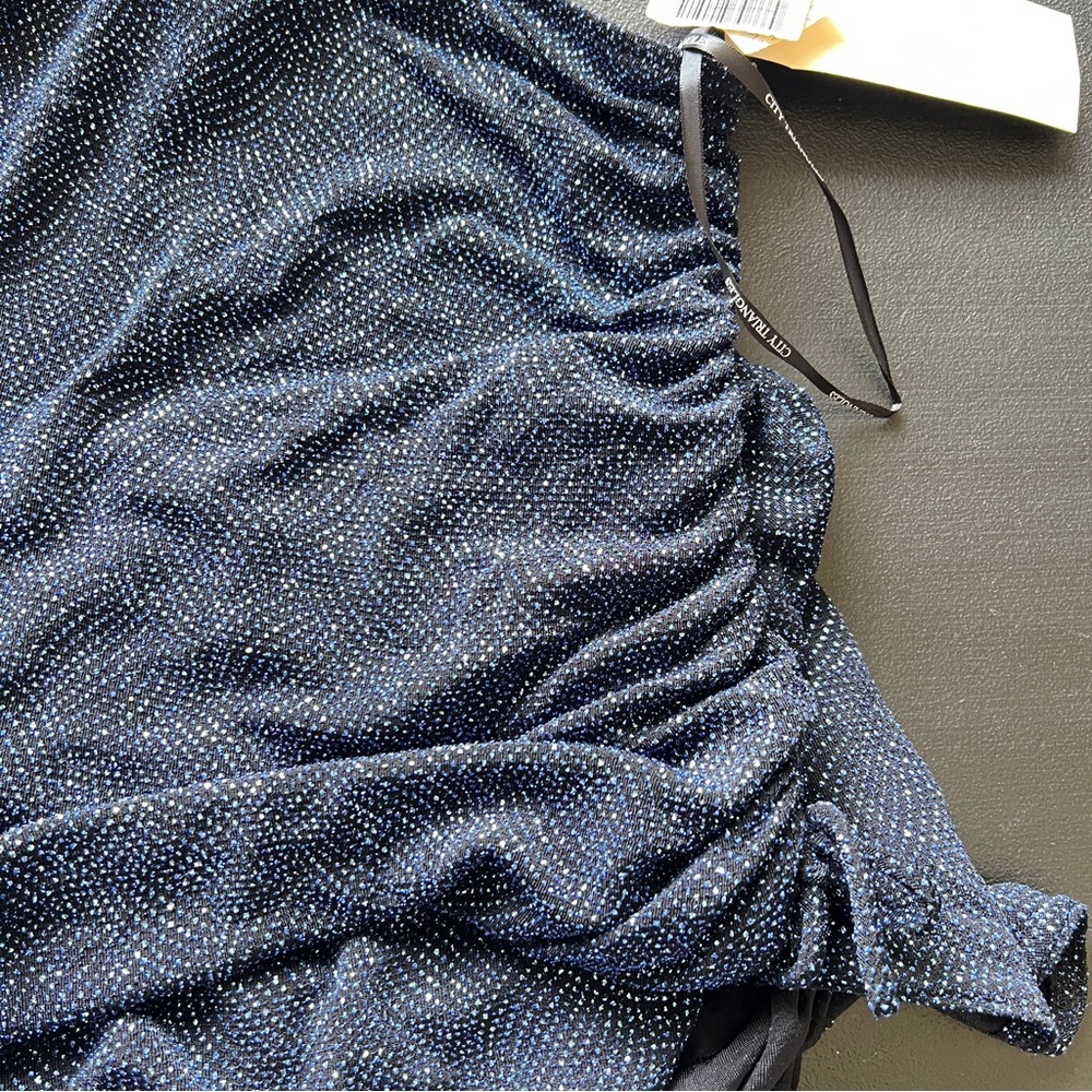 Vintage NWT Blue Sparkle Glitter One Shoulder Y2K Ruched Dress Size L - Picture 13 of 13